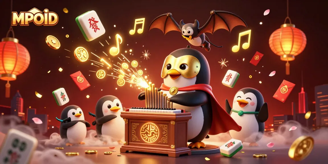 Win at MPOID with thrilling casino imagery of a penguin playing an organ while coins spill out.