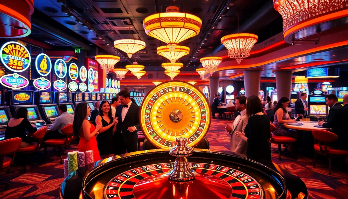 viabahis ile dolu renkli casinoda kutlayan arkadaş grubu.