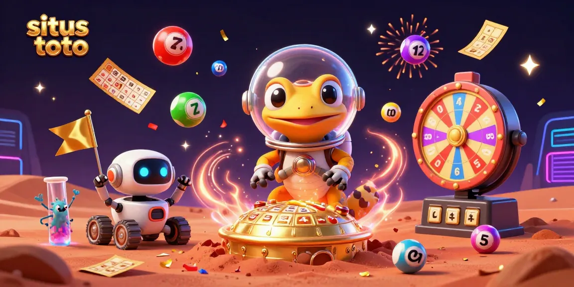 Experience situs toto in a vibrant Martian casino scene filled with animated lottery excitement.