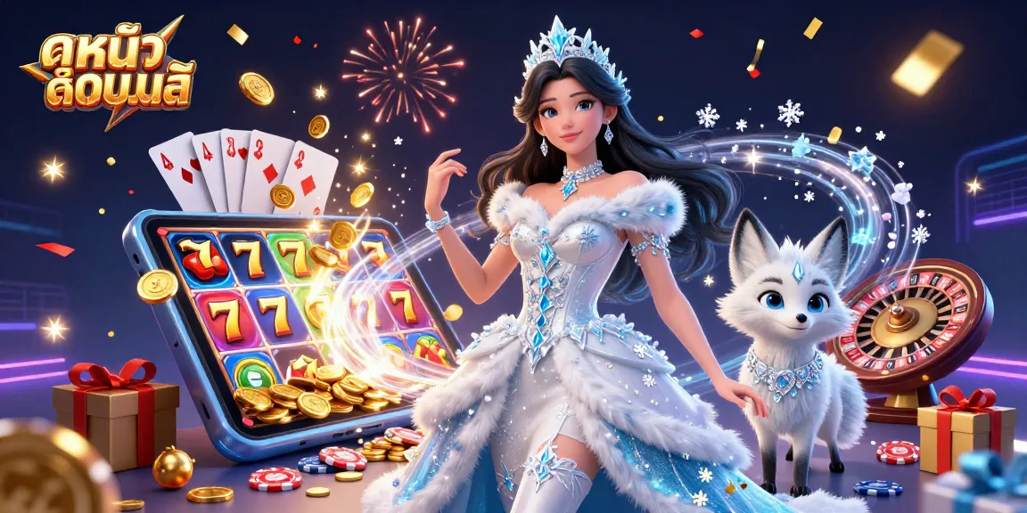 Spin the reels in excitement with ดูหนังออนไลน์ featuring stunning digital art of an ice queen and a fox.