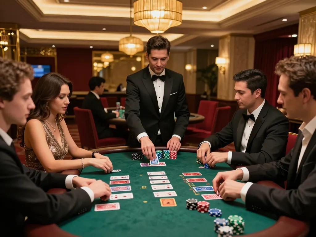 Players enjoying a thrilling blackjack game at a luxurious casino showcasing 789win.