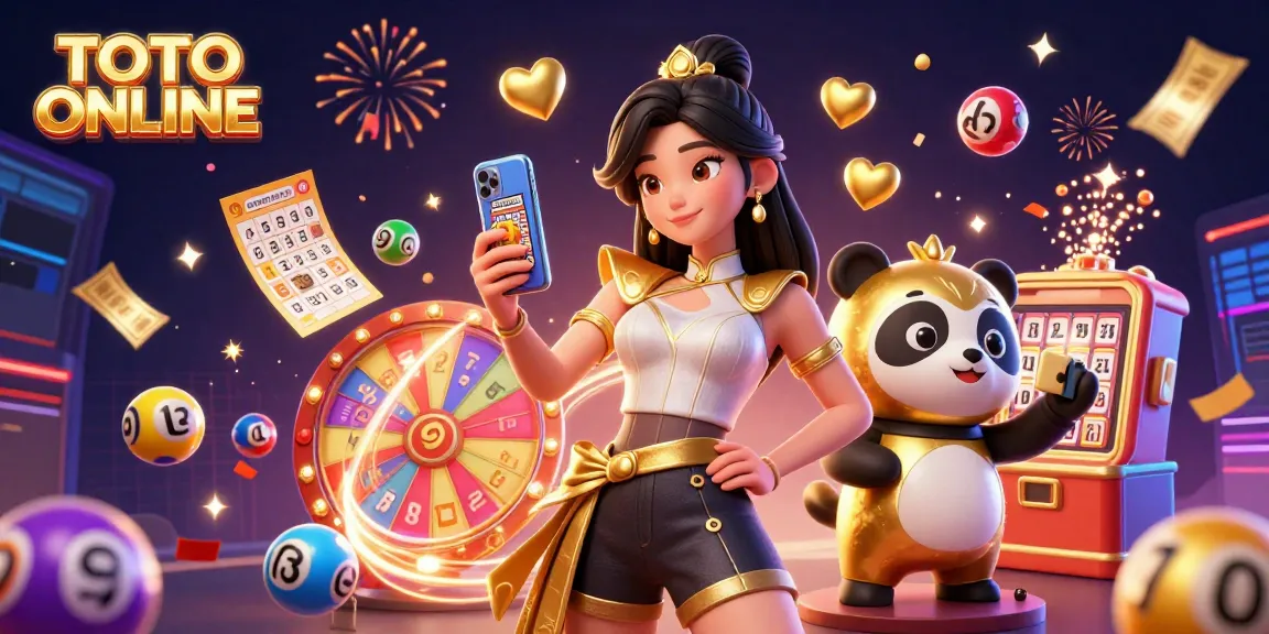 Engage with TOTO ONLINE through vibrant casino elements and characters in a lively 3D scene.