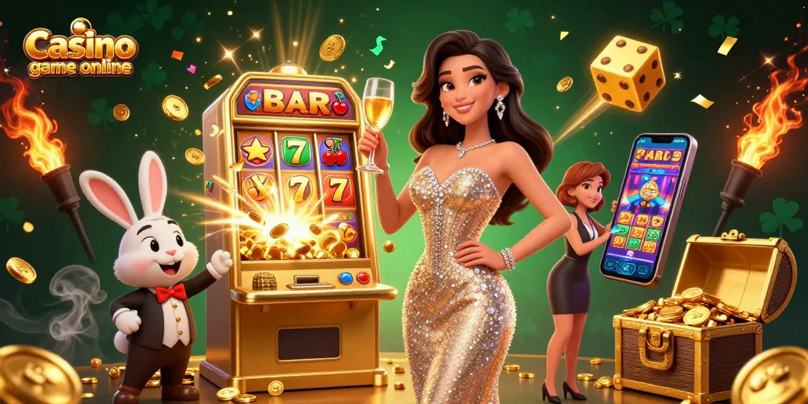 Experience thrilling Casino game online with a glamorous woman and a jackpot slot machine.