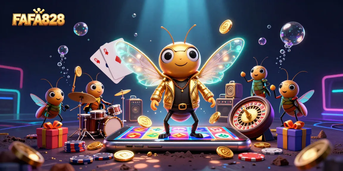 Experience FAFA828 with a vibrant 3D casino illustration featuring epic characters and dynamic gaming elements.
