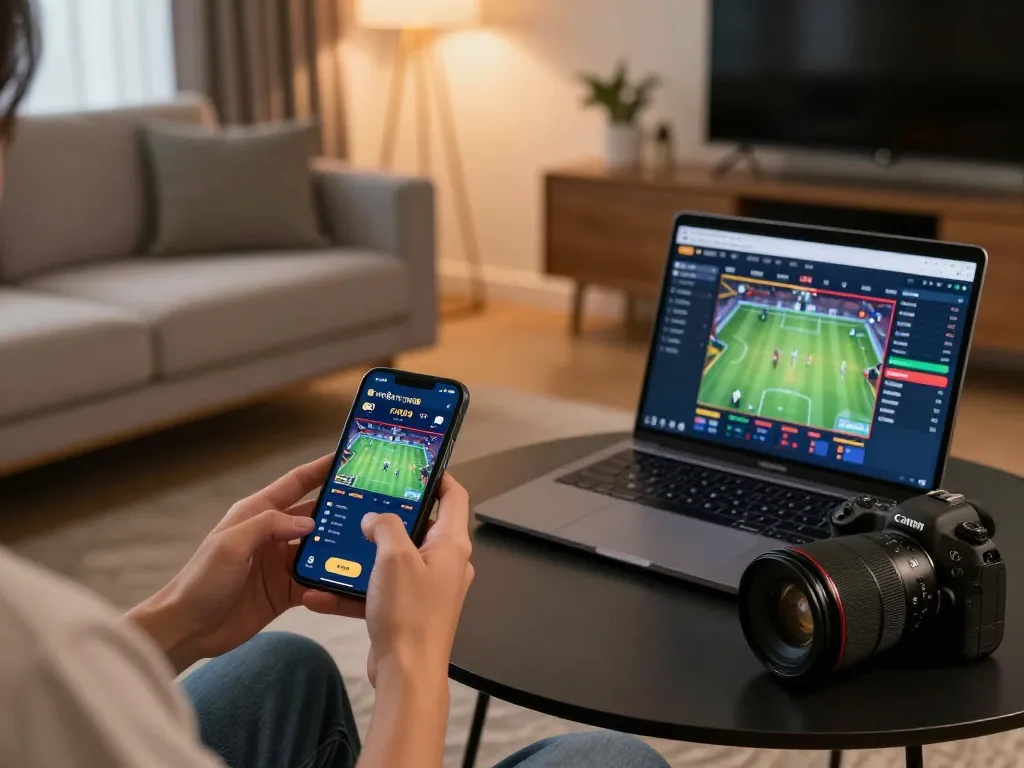 Engaging with ทางเข้า m98 mobile app for sports betting on a smartphone in a cozy living space