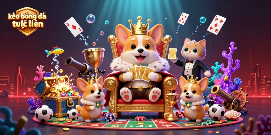 Engaging scene of kèo bóng đá trực tuyến with a royal corgi and sports betting elements, illustrating excitement and fun.