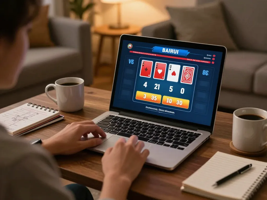 Player engaging in blackjack on Hi88 online casino site from home, showcasing strategic gameplay