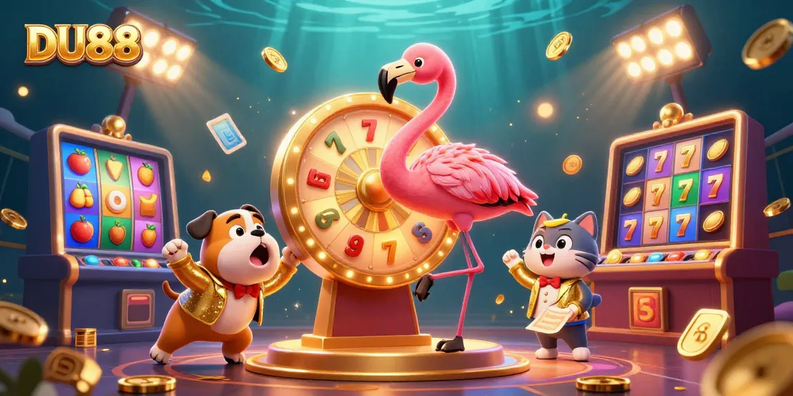 Participate in thrilling DU88 casino games with vibrant characters and dynamic prize elements.