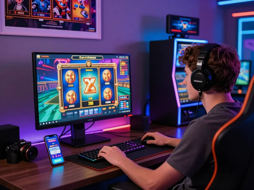 Engaging user at KDSLOTS platform, showcasing vibrant slot games and immersive gaming environment.