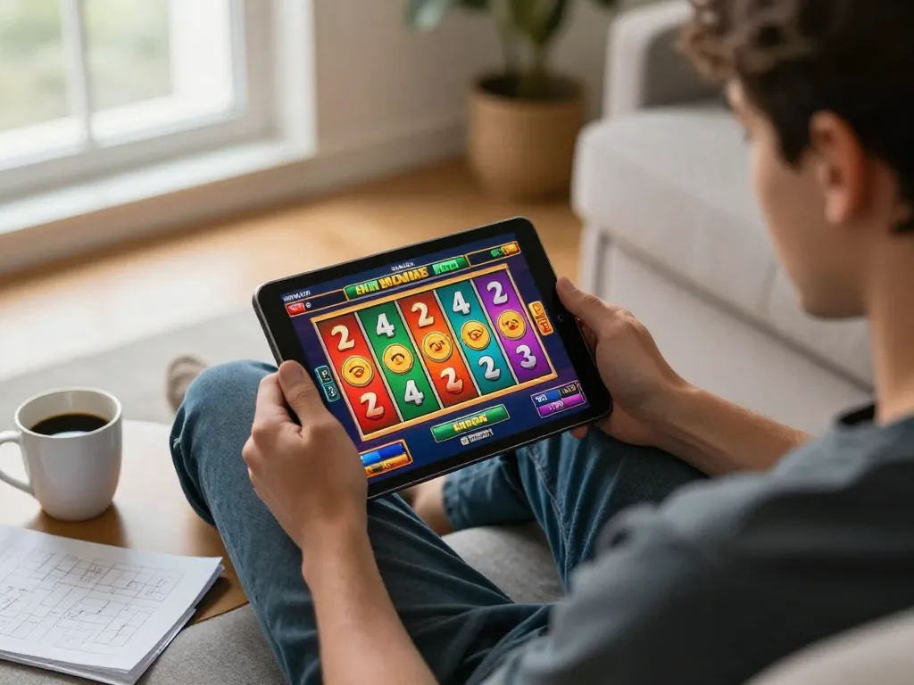Engaging in exciting online gaming at https://www-sg777.net/, a player spins colorful slots from home.