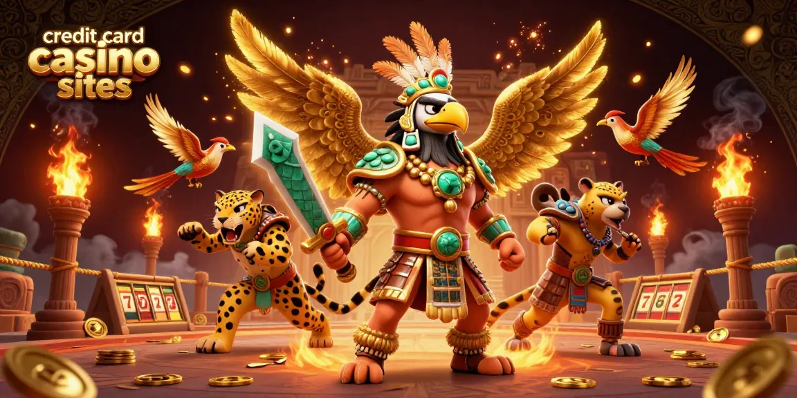 Experience high-stakes excitement at credit card casino sites with dynamic characters and rich golden elements.