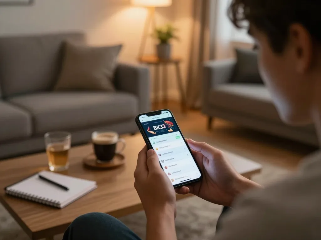 Engaging mobile gaming scene featuring a user strategizing on the BK33 app for improved betting.