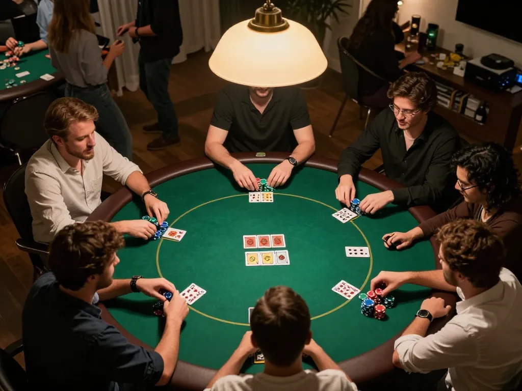 Players enjoy an engaging poker night at NK88, showcasing strategic gameplay and lively interactions.