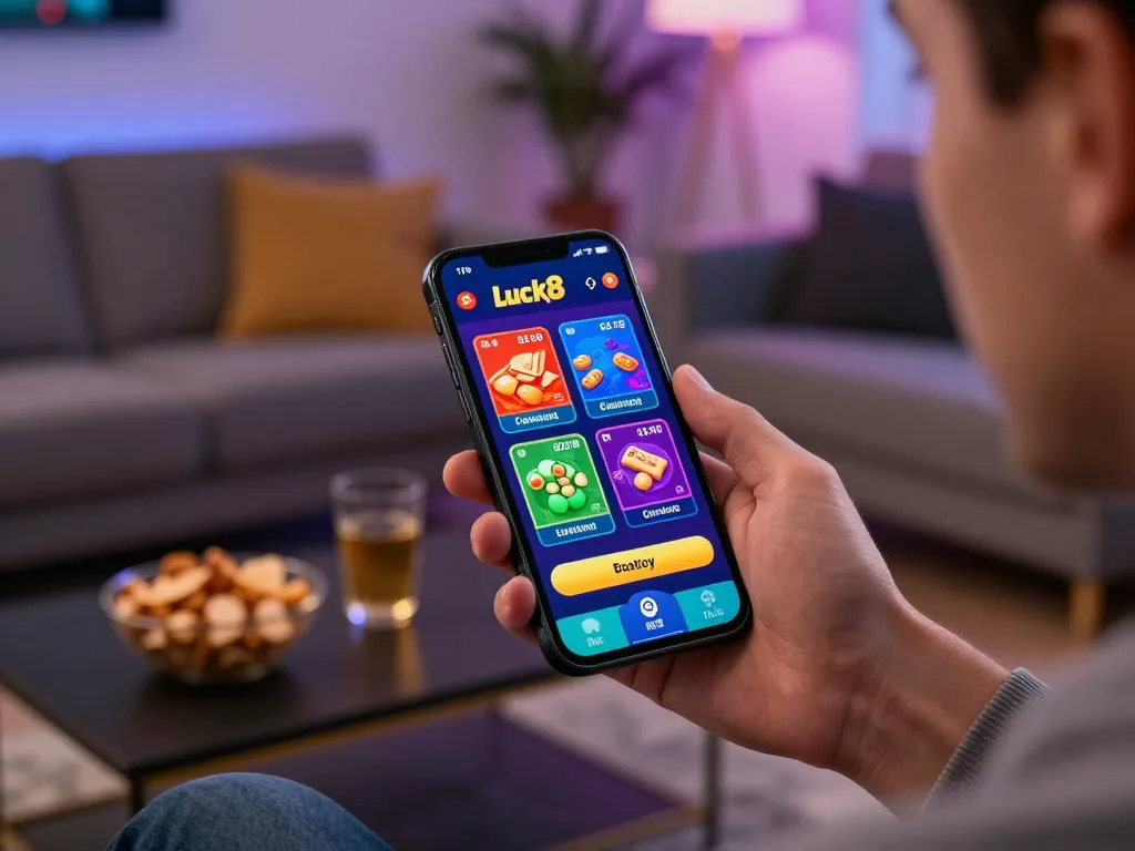 Engaging gameplay on the luck8 net app from a cozy living room setup.