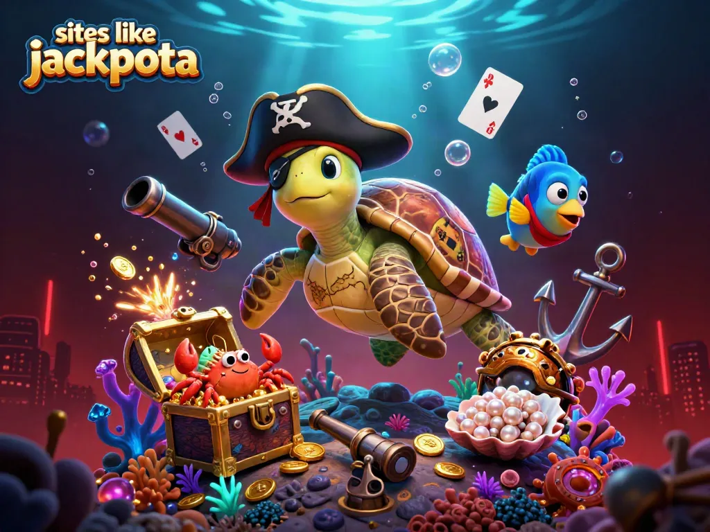 Play engaging games like jackpota with colorful graphics and exciting treasures in this vibrant illustration.