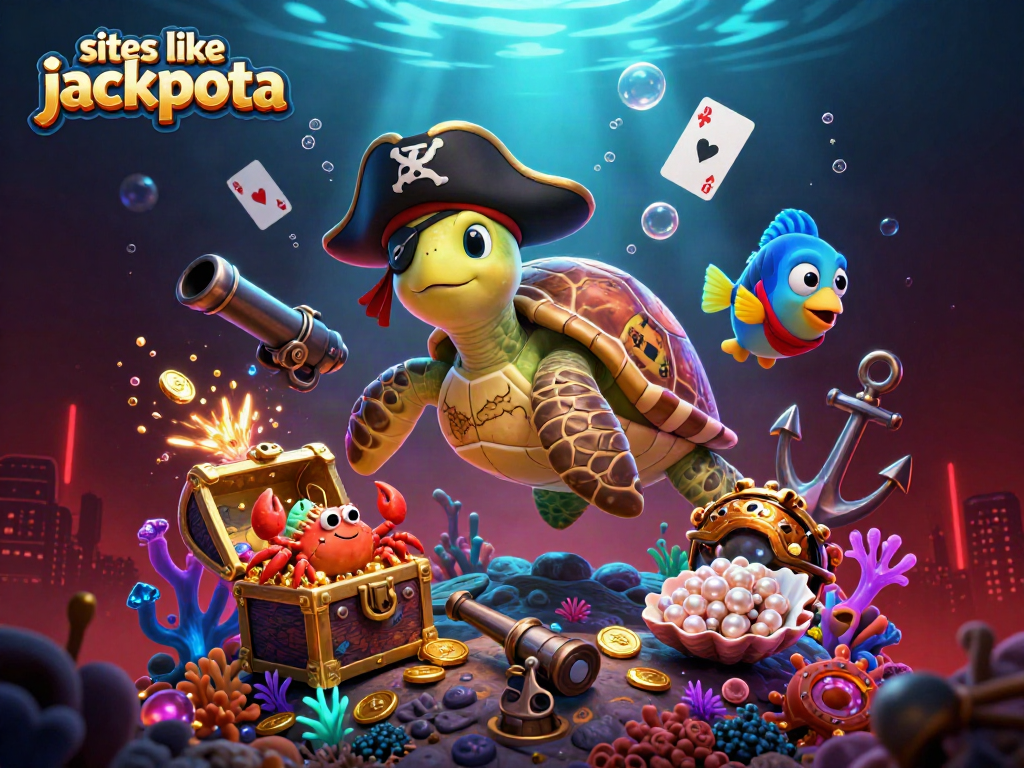 Play engaging games like jackpota with colorful graphics and exciting treasures in this vibrant illustration.