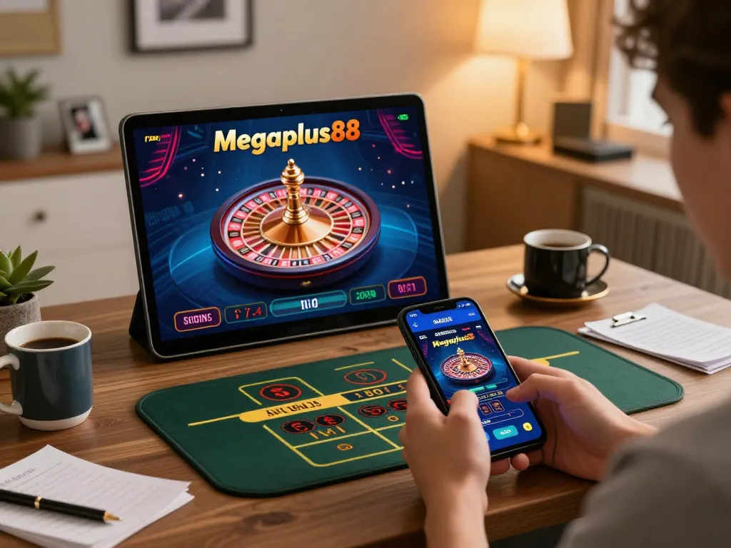 Experience online gaming excitement with Megaplus88 casino app on smartphone.