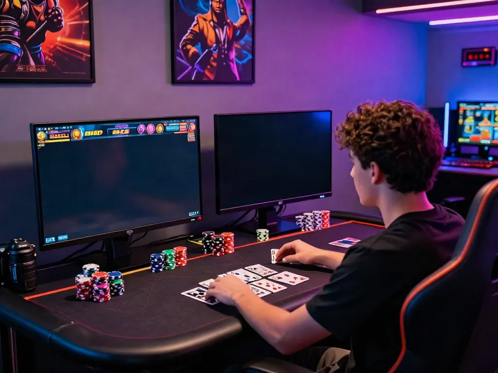 A thrilling akunjp online gambling scene showcasing modern gaming setup with vibrant colors.
