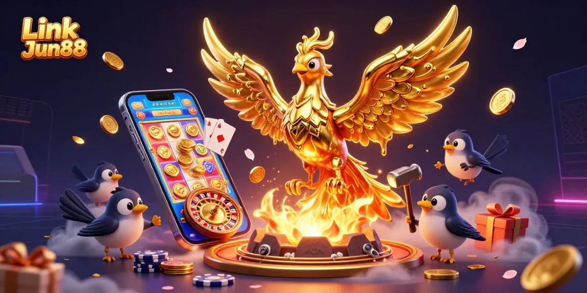Play exciting online games at Link Jun88 with vibrant visuals of rewards and casino action.