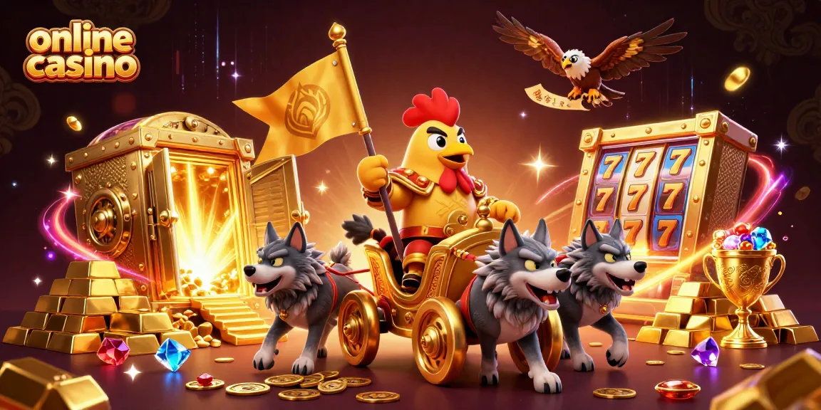Engage in an online casino adventure with a golden war chariot and sparkling treasures.