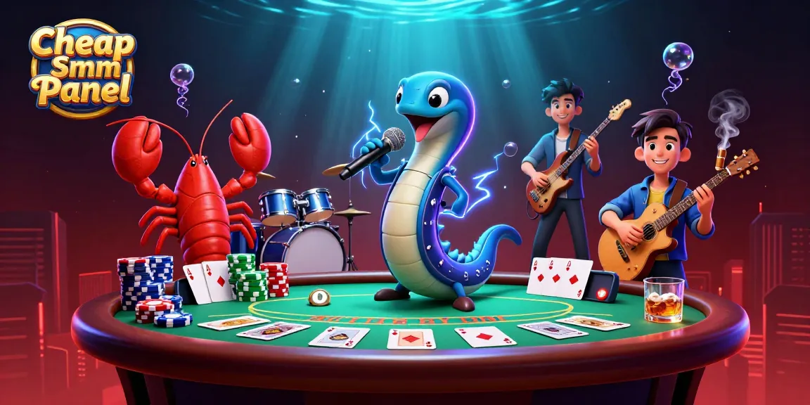 Engage with the Cheap Smm Panel through a vibrant casino-themed 3D illustration featuring energetic underwater characters.