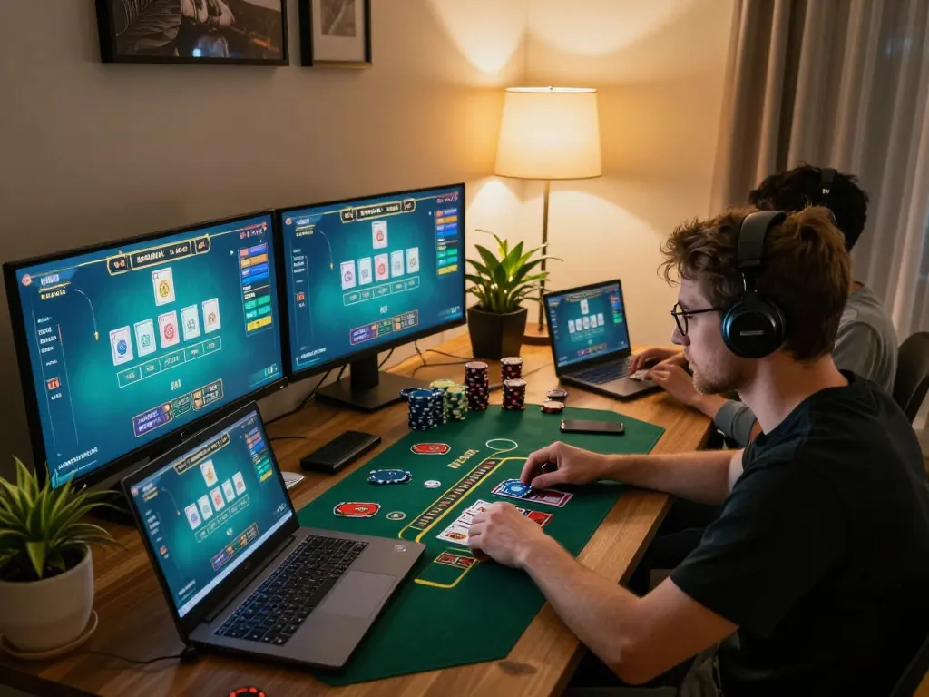 Experience the thrill of online gambling with harga toto as players strategize during a live dealer blackjack game