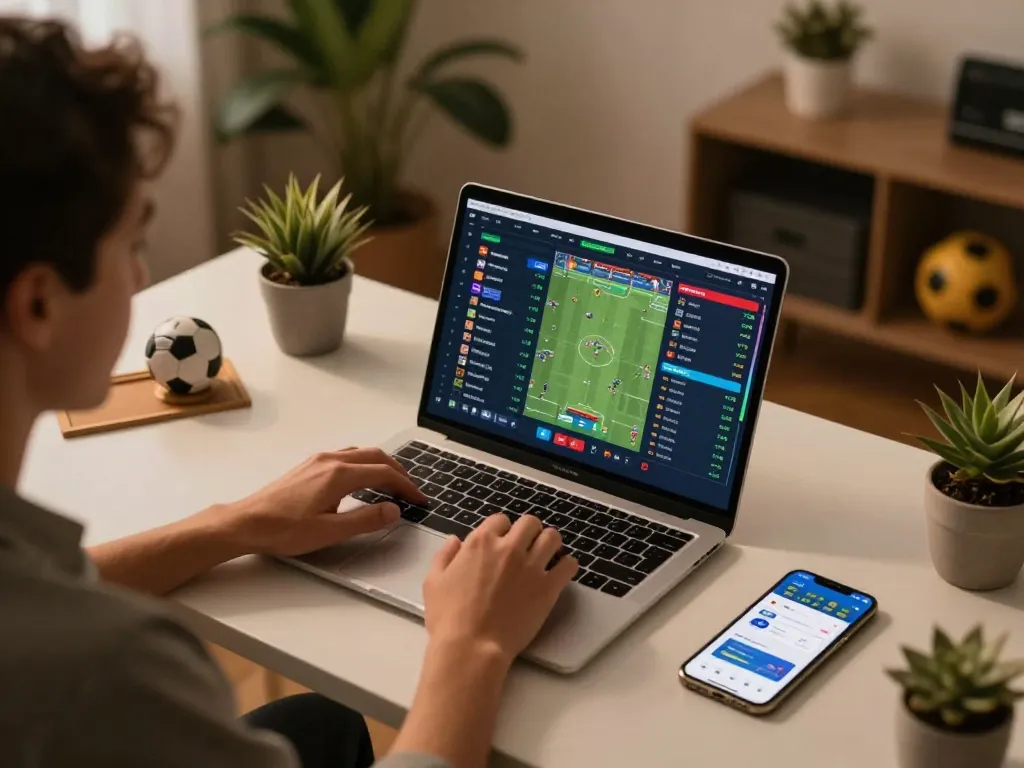 Engaging sports betting setup featuring 789wincom on laptop screen and smartphone for strategic betting.