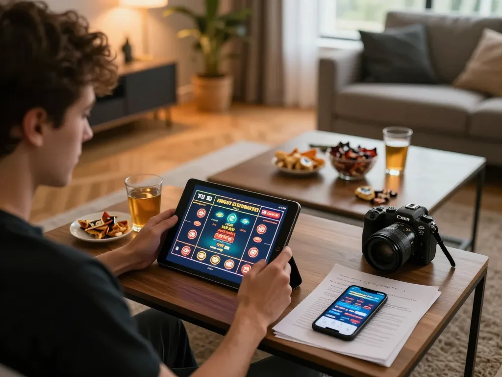 Engaged player enjoying a casino bonus utan svensk licens while using tablet for online gaming