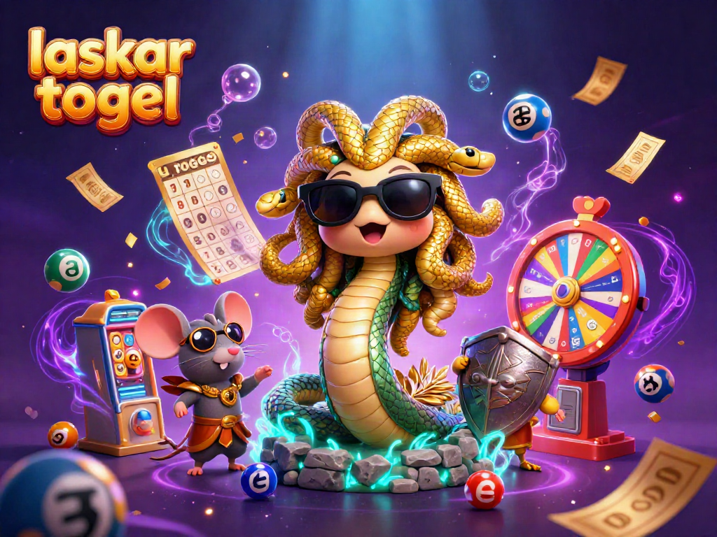 Engage in thrilling lottery excitement with laskar togel's vibrant 3D illustration featuring lively characters and dynamic elements.