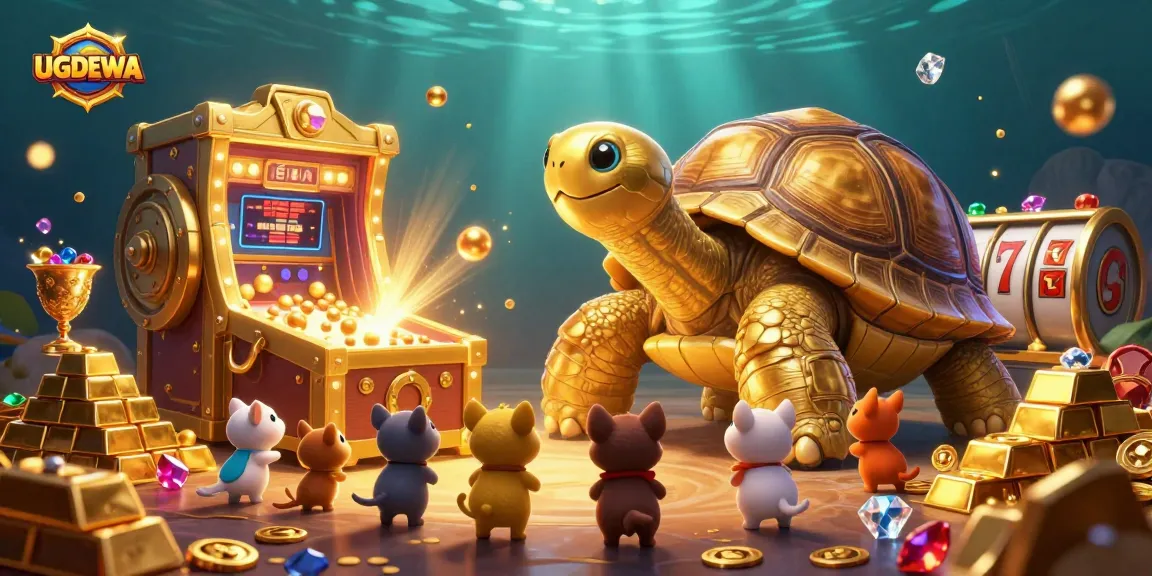 Play exciting slots with UGDEWA's colossal tortoise pinball machine filled with treasures.