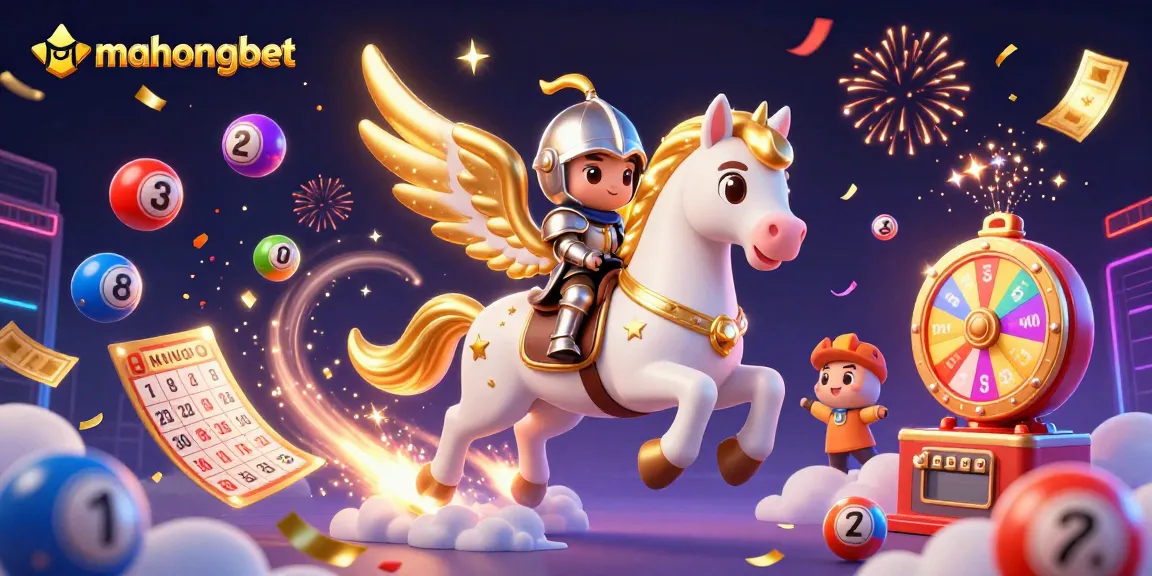 Engage with mahongbet as the celestial horse and knight celebrate lottery excitement.