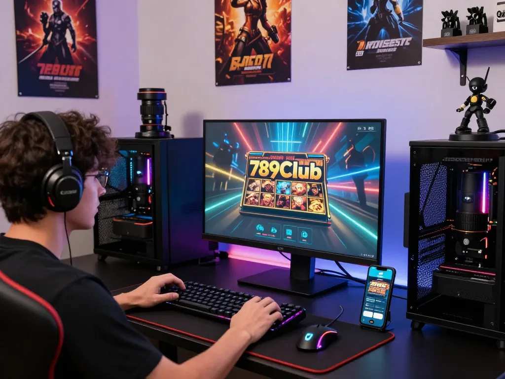 Engaging 789club tải gaming experience on a modern desk with vibrant atmosphere.
