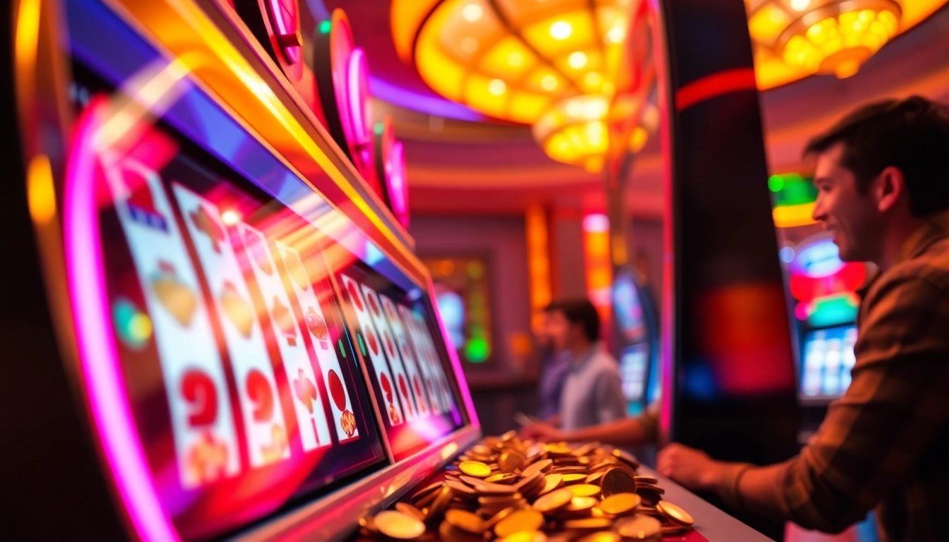 garasislot menarik perhatian dengan desain mesin slot yang berwarna-warni dan pemain yang antusias.