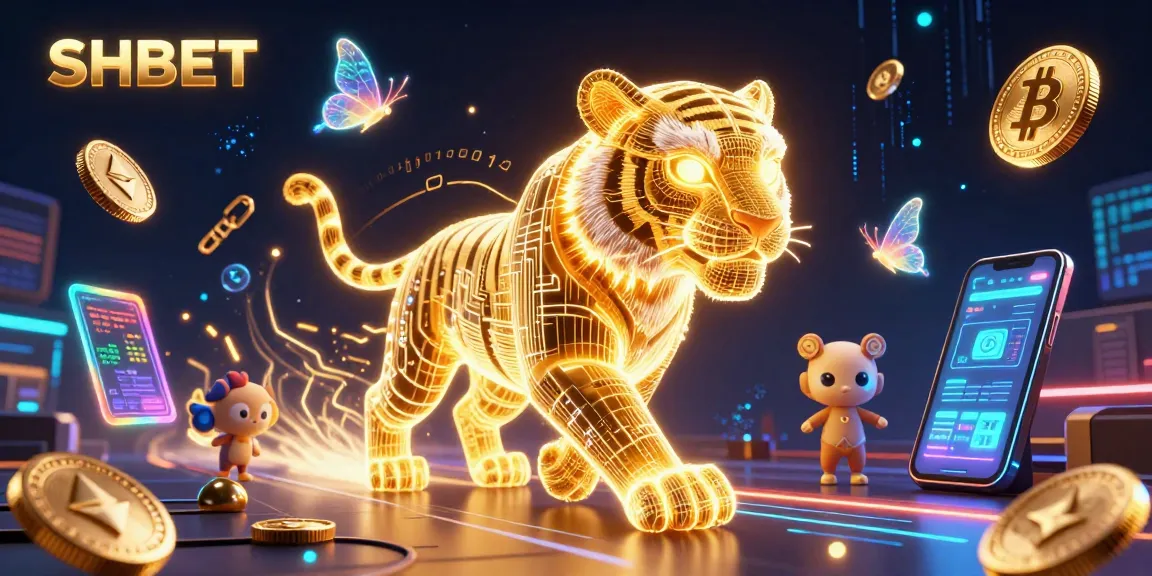 SHBET showcases an ultra-detailed illustration of a golden tiger in a vibrant casino scene, emphasizing thrilling gameplay.