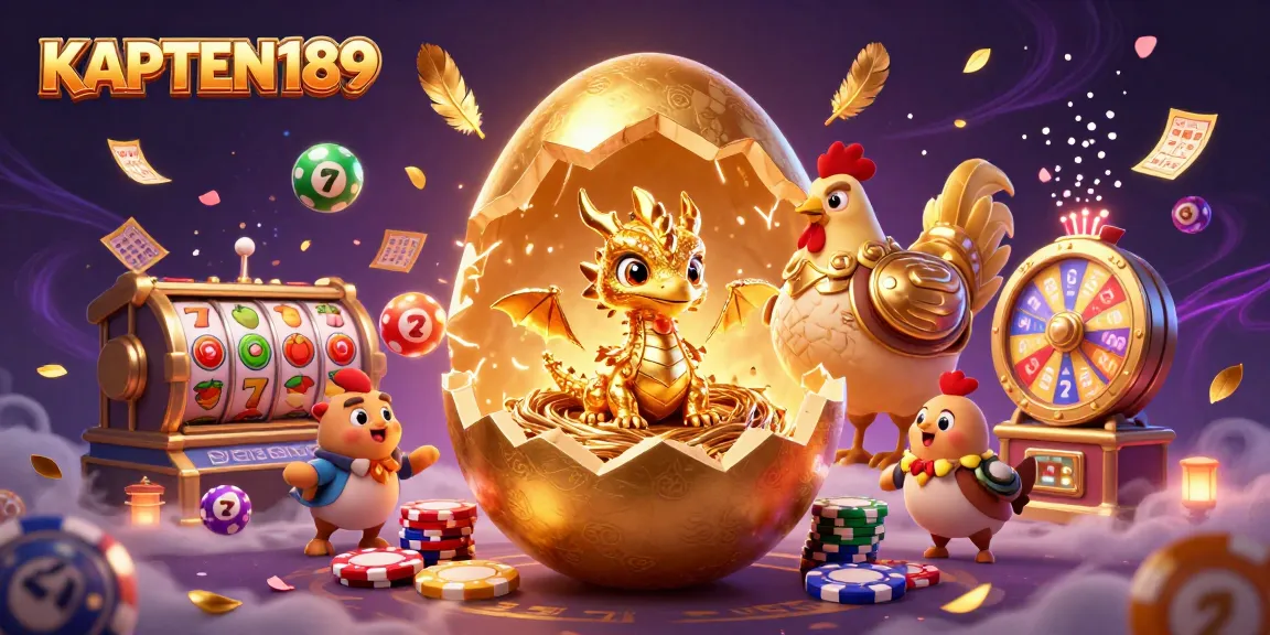 KAPTEN189 menyajikan ilustrasi kasino menakjubkan dengan naga emas dan simbol slot slot.