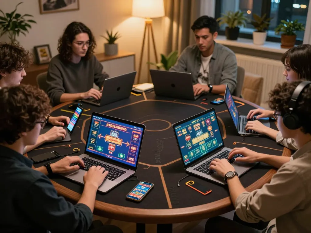 Engaging online gaming experience at HITCLUB with players immersed in casino games on screens