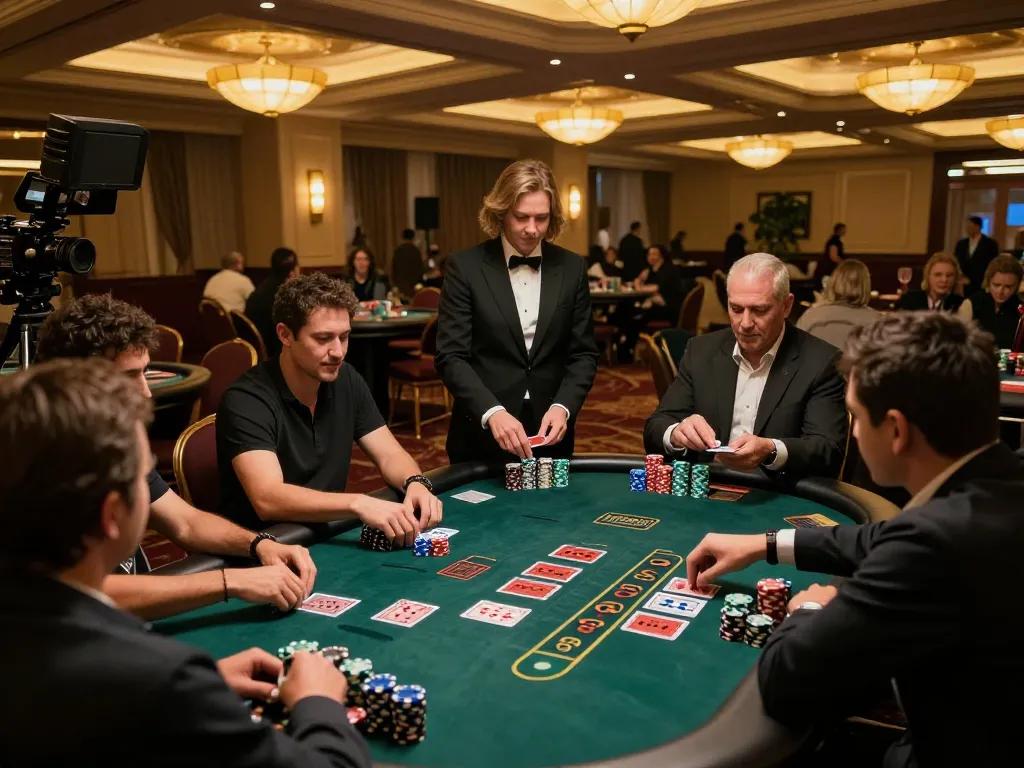Pemain yang terlibat dalam permainan blackjack strategis di meja kasino, meningkatkan pengalaman uxplora mereka