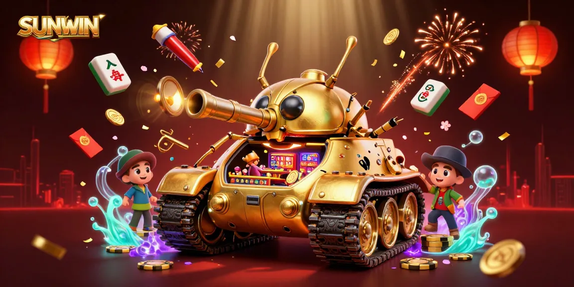 SUNWIN showcases an immersive 3D casino scene featuring a golden beetle tank and festive gaming elements.