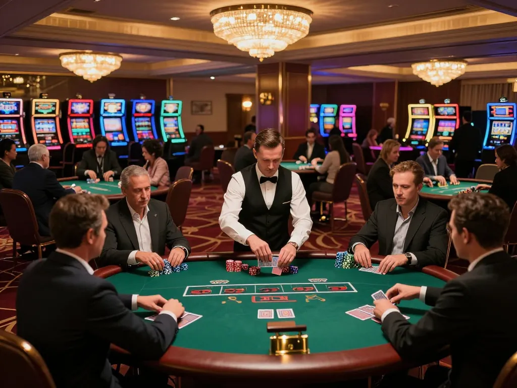 TT88 players enjoying an exciting hand of poker at a vibrant casino table, showcasing strategic gameplay and engagement