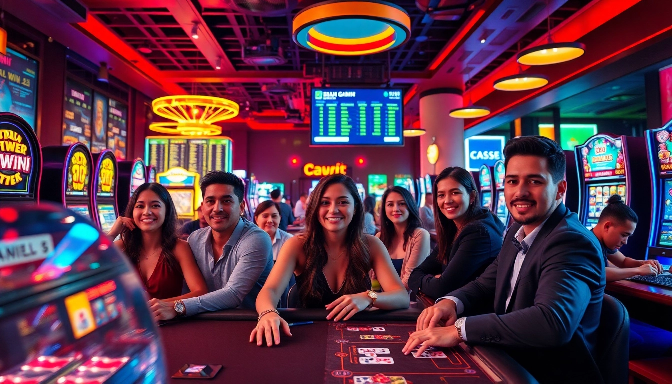 Exciting casino scene at 33win showcasing diverse players and vibrant gaming atmosphere.