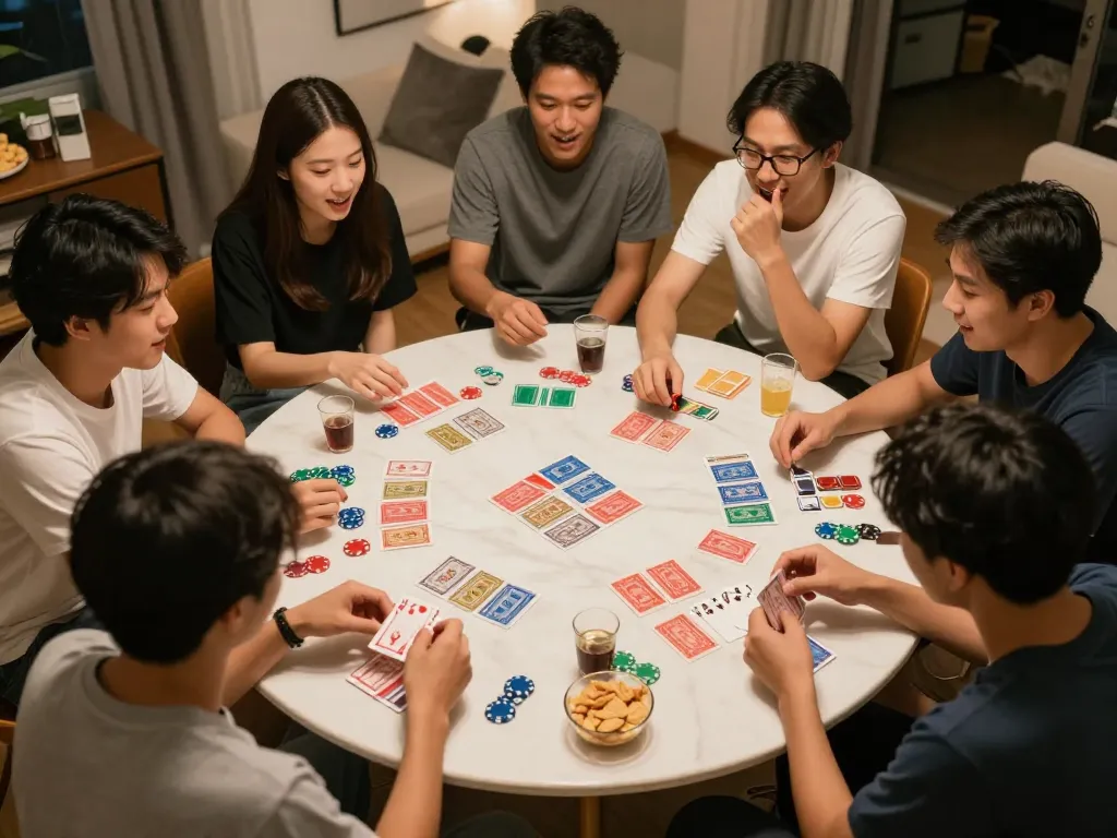 Players enjoying Tiến Lên Miền Nam at home, showcasing a social atmosphere with 555win.