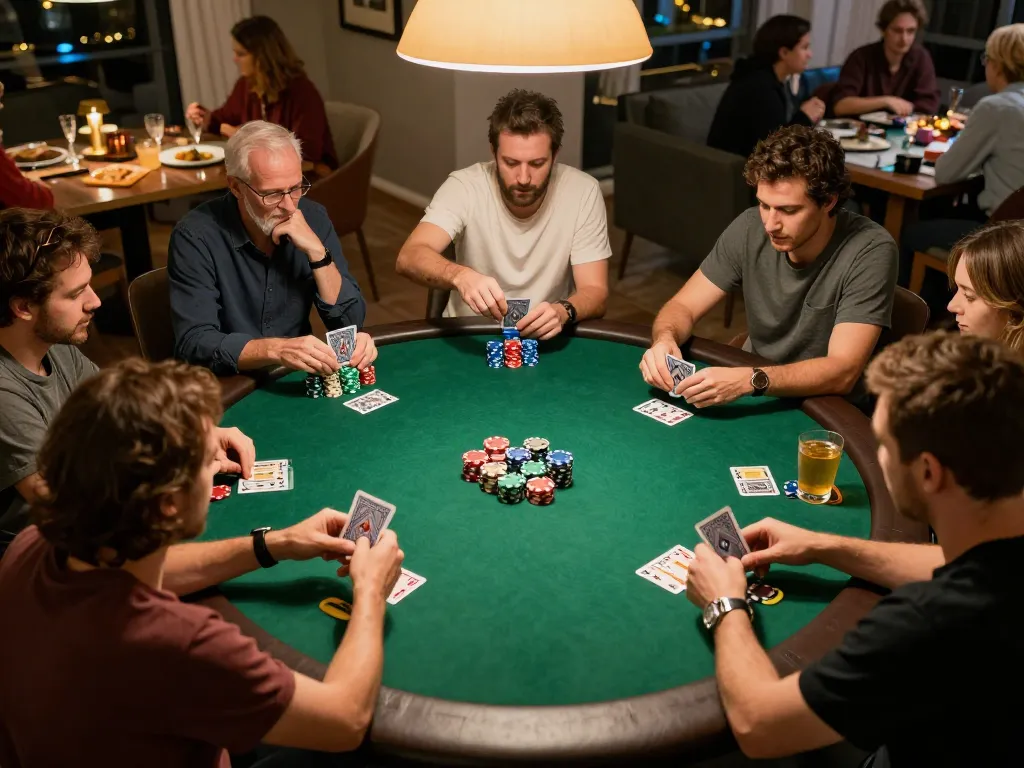 Players engage in a thrilling poker game at home, showcasing XX88's exciting atmosphere and gameplay strategy