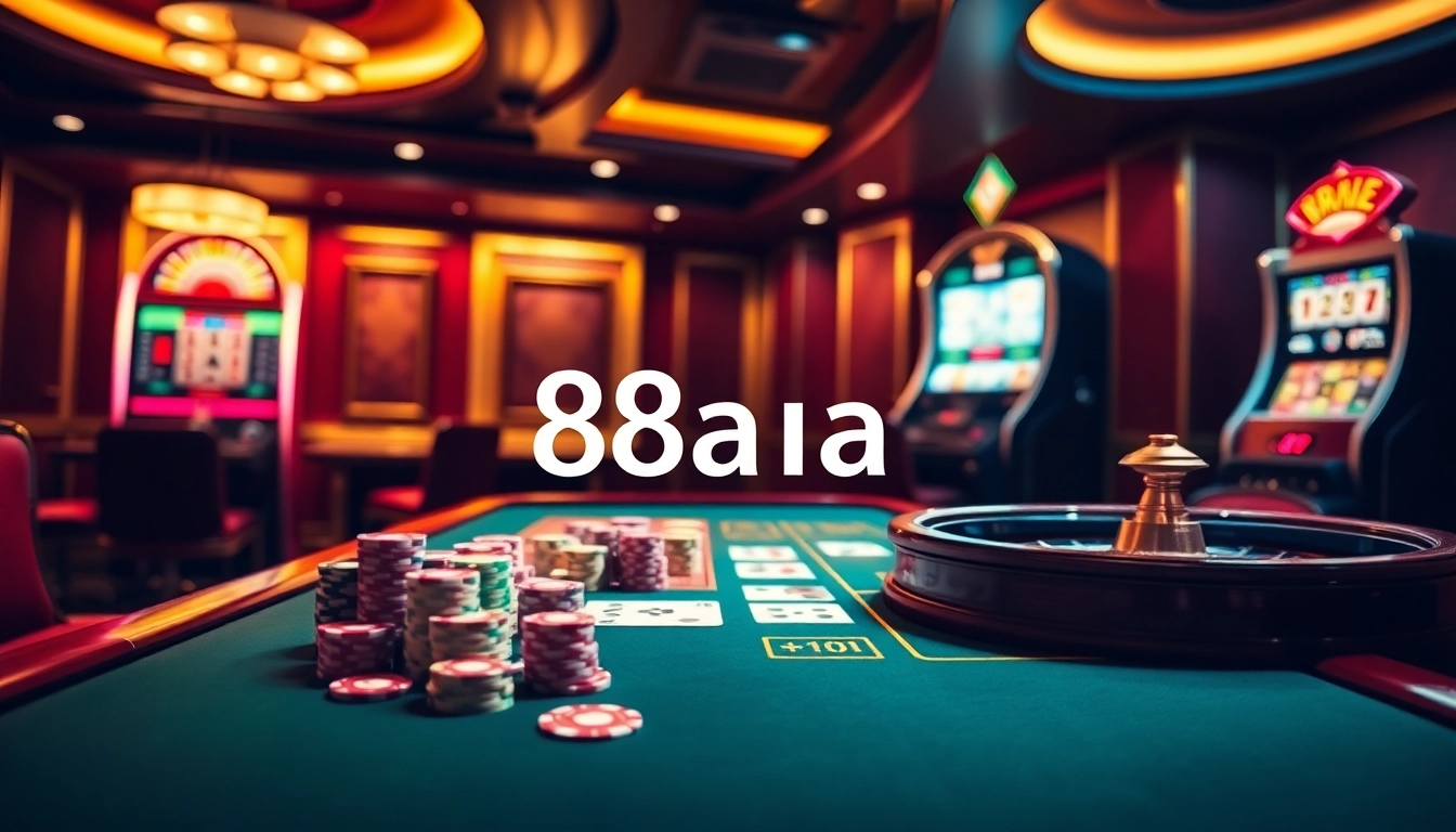 Exciting casino scene featuring 88aa poker chips and colorful cards on a vibrant gaming table.