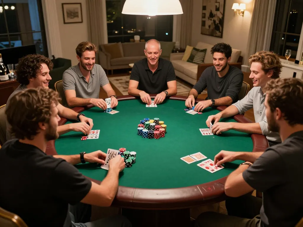 Players enjoying a poker game at home, focusing on sc 88 strategy for a winning approach.