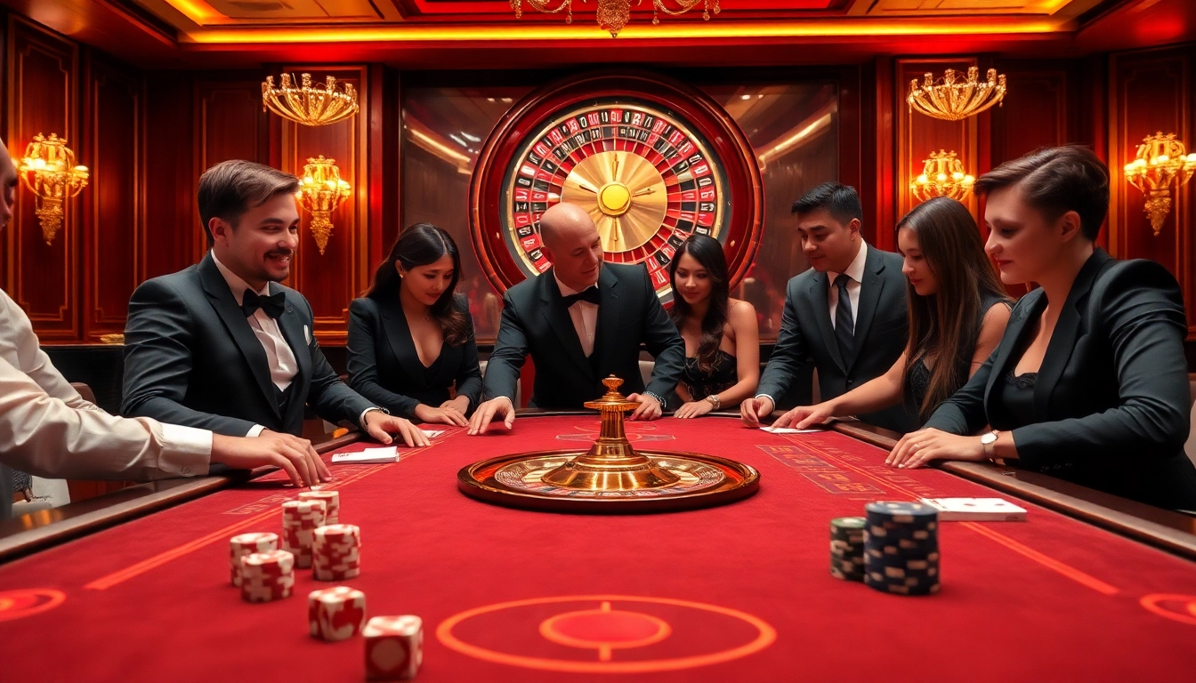 Players enjoy thrilling games at https://tg888.co.com/ with luxury casino elements like chips, cards, and roulette wheels.