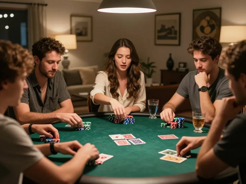 Enjoying a thrilling home poker night with friends while discussing ty le keo nha cai strategies.