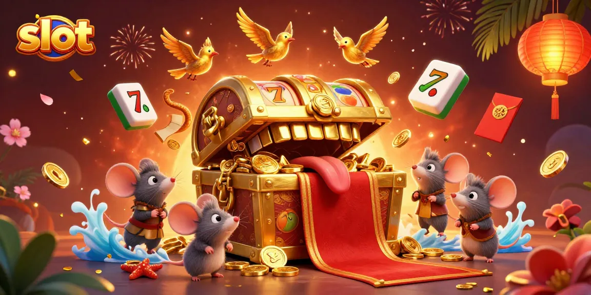 Spin the slot reels with vibrant symbols and golden treasures in this captivating gaming scene.