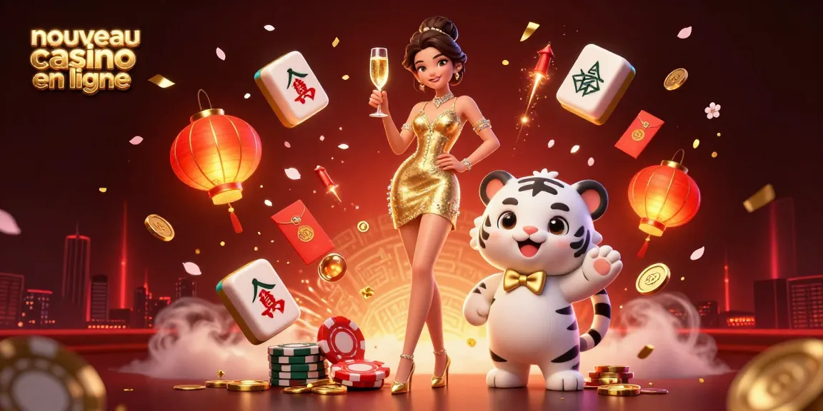 Experience the excitement of nouveau casino en ligne with a glamorous illustration featuring a woman and a lucky tiger cub.