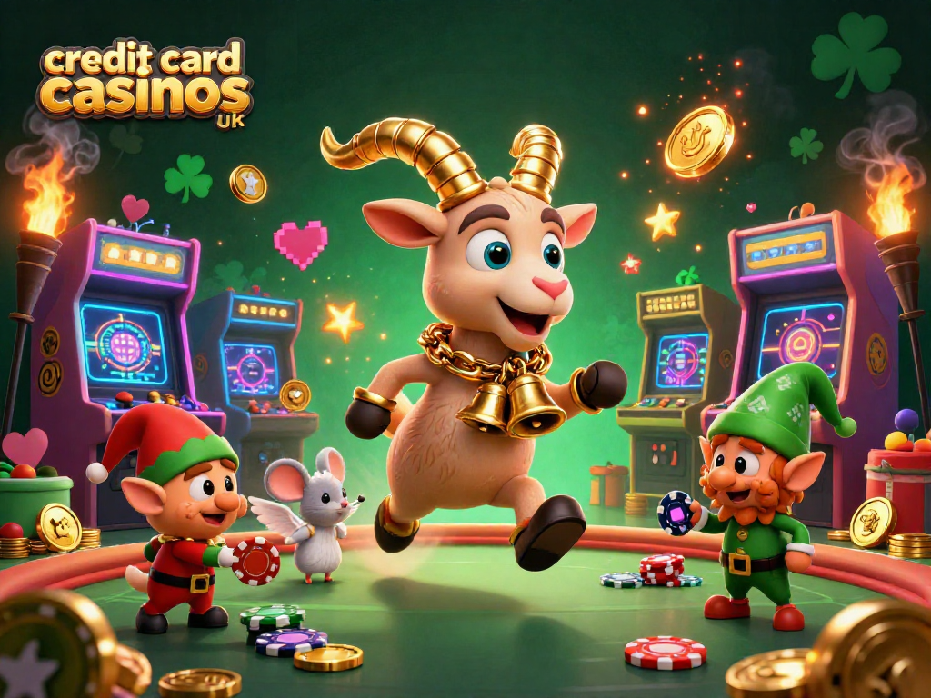 Engage with credit card casinos uk featuring a chaotic festive scene of Krampus and elves in a vibrant casino