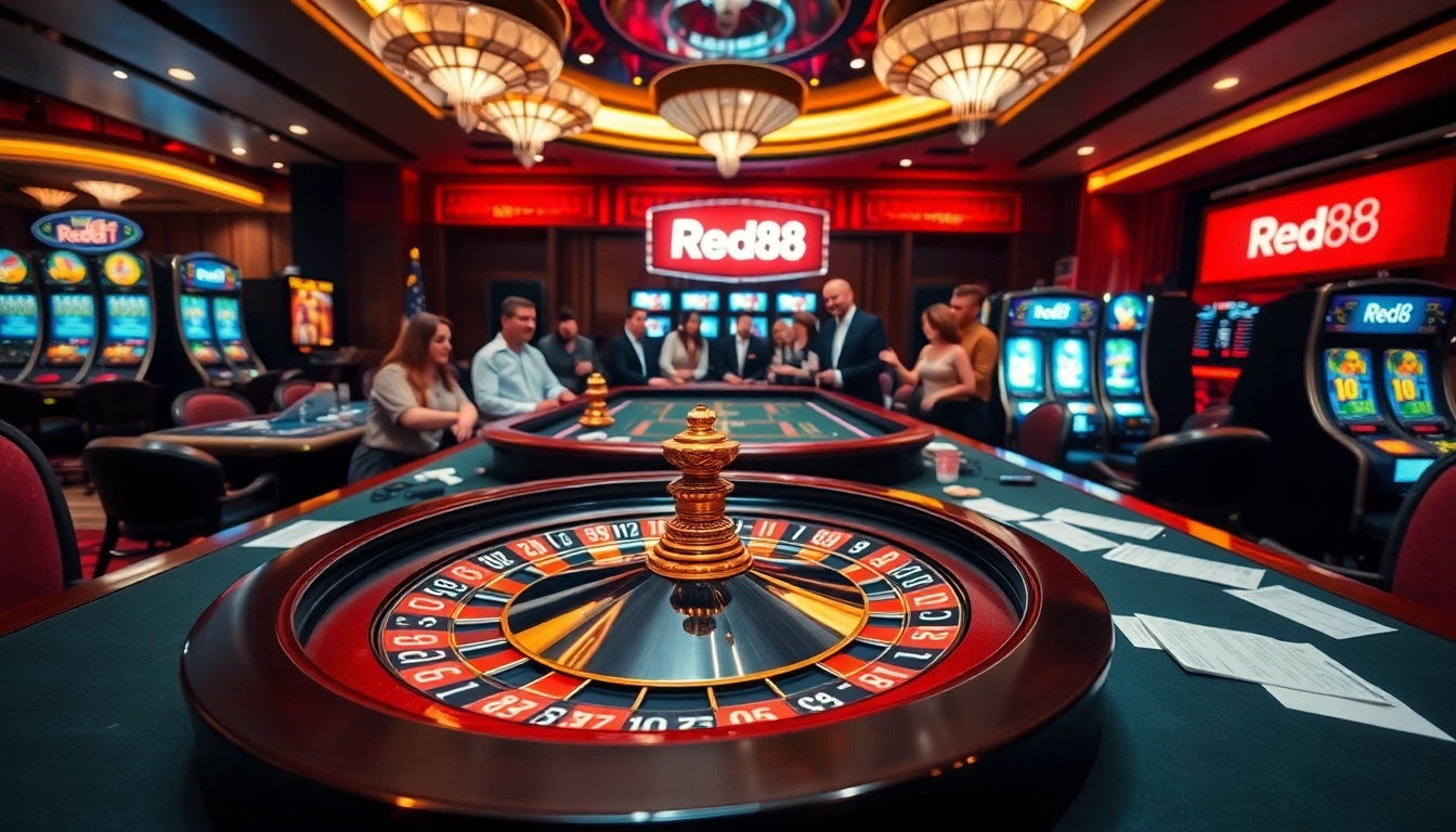 Engaging players at red88 casino enjoy a luxurious roulette experience, filled with excitement and high stakes.